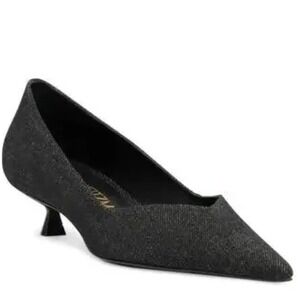 Stuart‎ Weitzman Size 7 Black Metallic Glitter Kitten Heels EVA Pumps Women's